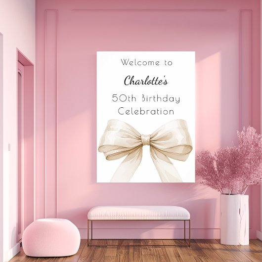 Cream beige boog witte verjaardagsfeestje welkom poster