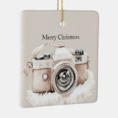 Cream Beige Camera Stripes Christmas Keramisch Ornament (Rechts)