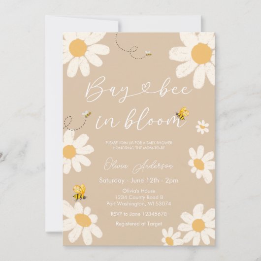 Cream Beige Daisy Bay Bee Baby shower Kaart (Voorkant)