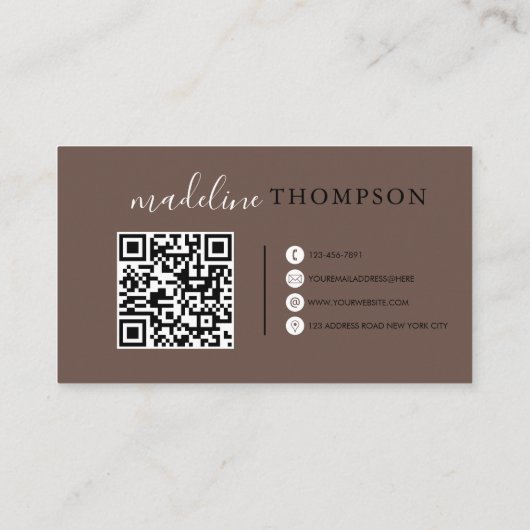 Cream Beige en Brown Calligraphy Script QR-code Visitekaartje (Achterkant)