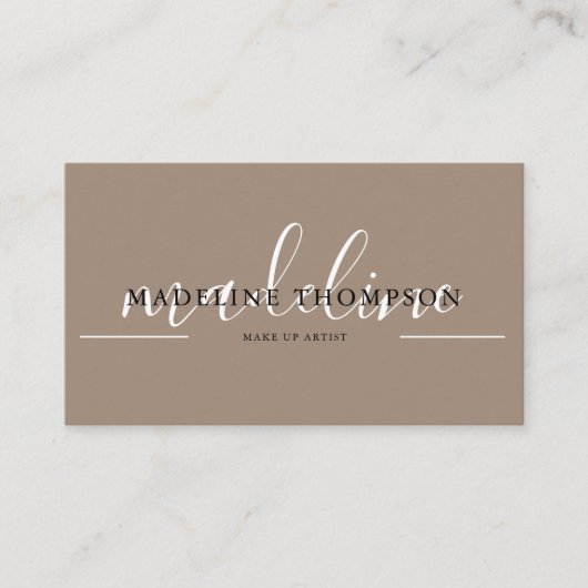 Cream Beige en Brown Calligraphy Script QR-code Visitekaartje (Voorkant)