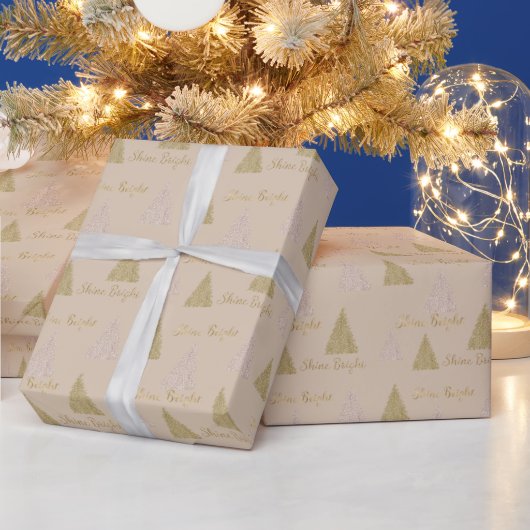 Cream Beige Gold Glitter Shine-kerstbomen   Cadeaupapier (Feestdagen)