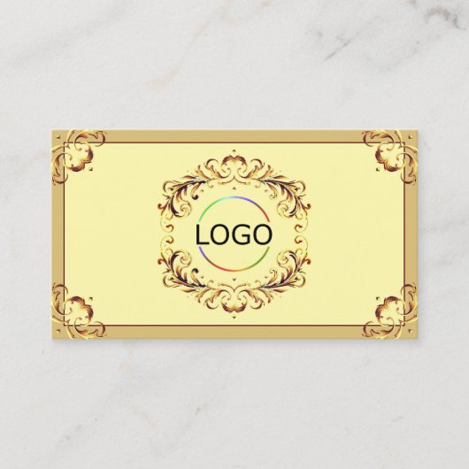  Cream Beige Gold Logo Foto en QR-code Visitekaartje (Voorkant)