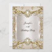 Cream Beige Gold Pearl Damask Birthday Party 2 Kaart (Voorkant)