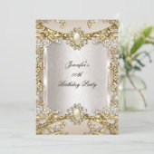 Cream Beige Gold Pearl Damask Birthday Party 2 Kaart (Staand voorkant)
