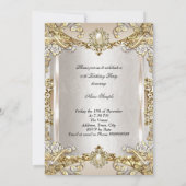Cream Beige Gold Pearl Damask Birthday Party 2 Kaart (Achterkant)