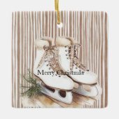 Cream Beige Ice Skates Christmas Keramisch Ornament (Voorkant)