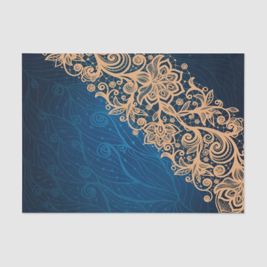 Cream Beige Lace op Swirling Blue Background Tissuepapier (Voorkant)