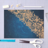 Cream Beige Lace op Swirling Blue Background Tissuepapier (Craft)