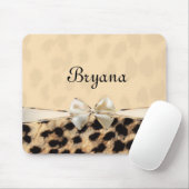 Cream Beige Leopard Cheetah Print Bow Muismat (Met muis)