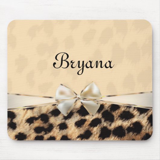 Cream Beige Leopard Cheetah Print Bow Muismat (Voorkant)