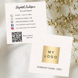 Cream beige logo QR code social media Vierkante Visitekaartje