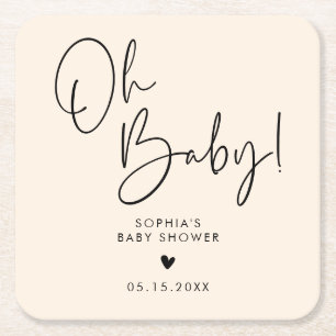 Cream Beige Oh Baby Modern Boho Baby shower Kartonnen Onderzetters