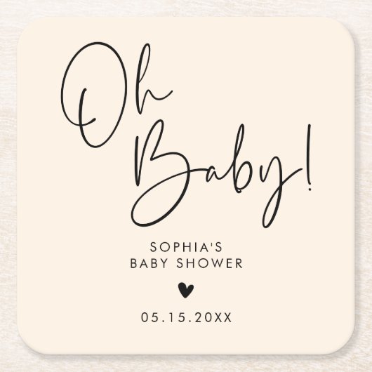 Cream Beige Oh Baby Modern Boho Baby shower Kartonnen Onderzetters (Voorkant)