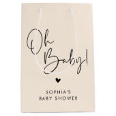 Cream Beige Oh Baby Modern Boho Baby shower Medium Cadeauzakje (Voorkant)
