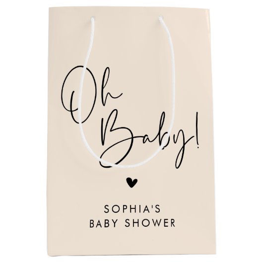 Cream Beige Oh Baby Modern Boho Baby shower Medium Cadeauzakje (Voorkant)