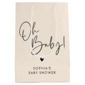 Cream Beige Oh Baby Modern Boho Baby shower Medium Cadeauzakje (Achterkant)