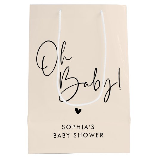 Cream Beige Oh Baby Modern Boho Baby shower Medium Cadeauzakje (Achterkant)