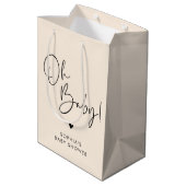 Cream Beige Oh Baby Modern Boho Baby shower Medium Cadeauzakje (Achterkant Gekanteld)