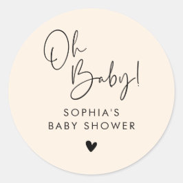 Cream Beige Oh Baby Modern Boho Baby shower Ronde Sticker