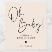 Cream Beige Oh Baby Modern Boho Baby shower Wijn Etiket (Enkel label)