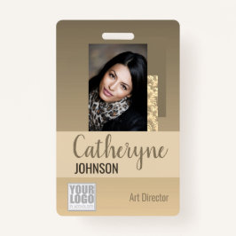 Cream Beige Ombre Logo Barcode ID Foto Sjabloon Badge