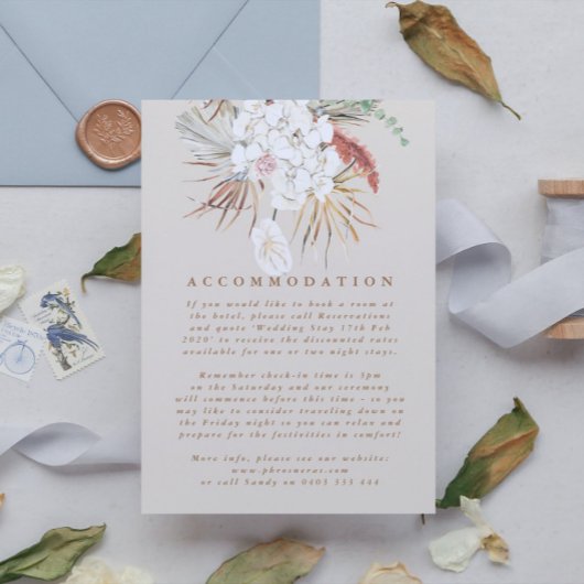 Cream Beige Pampas Grass Floral Oerwoud Wedding Informatiekaartje