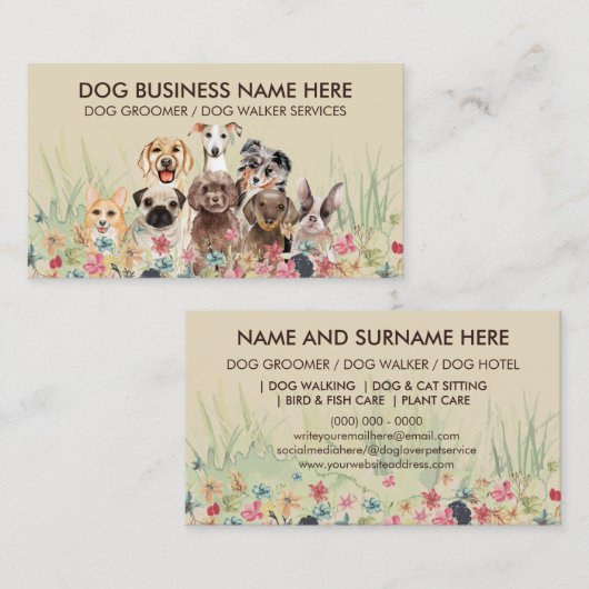 Cream Beige Pet Sitter Walker hondenzorg Visitekaartje (Voorkant / Achterkant)