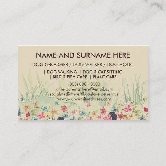 Cream Beige Pet Sitter Walker hondenzorg Visitekaartje (Achterkant)