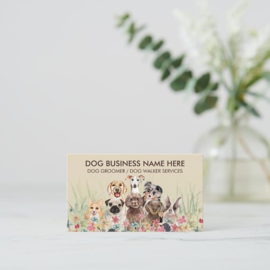 Cream Beige Pet Sitter Walker hondenzorg Visitekaartje (Staand voorkant)