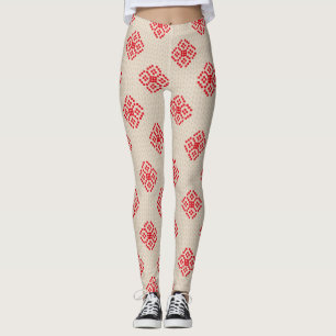 Cream Beige Red Snowflake-kerstLeggings Leggings