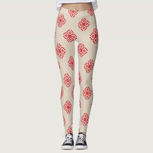 Cream Beige Red Snowflake-kerstLeggings Leggings (Voorkant)