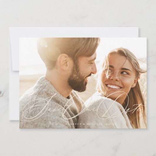 Cream Beige Romantische Elegante Klassieke Fotobru Save The Date (Voorkant)