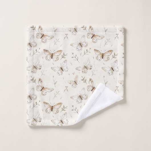 Cream Beige Sand Butterflies Bad Handdoek (Wasdoekje)