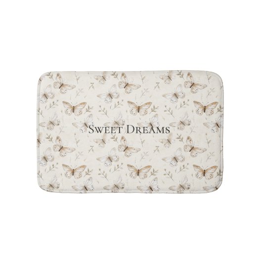 Cream Beige Sand Butterflies Badmat (Voorkant)