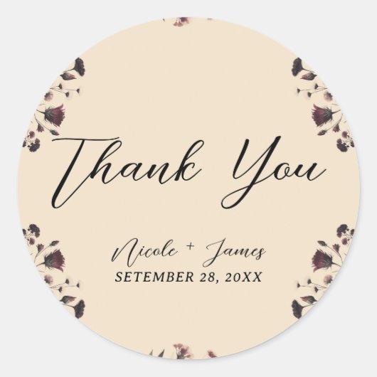 Cream Beige  Shabby Chic Moody Floral Ronde Sticker (Voorkant)