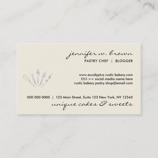 Cream Beige Silver Pastry Chef Home Bakery Visitekaartje (Achterkant)
