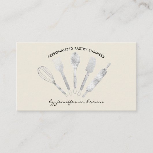 Cream Beige Silver Pastry Chef Home Bakery Visitekaartje (Voorkant)