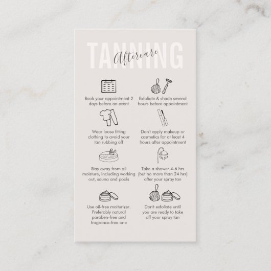 Cream Beige Tanning Aftercare Visitekaartje (Achterkant)