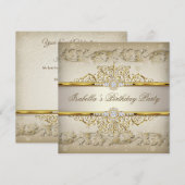Cream Beige White Gold Elegant geboortedag Kaart (Voorkant / Achterkant)