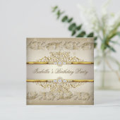 Cream Beige White Gold Elegant geboortedag Kaart (Staand voorkant)