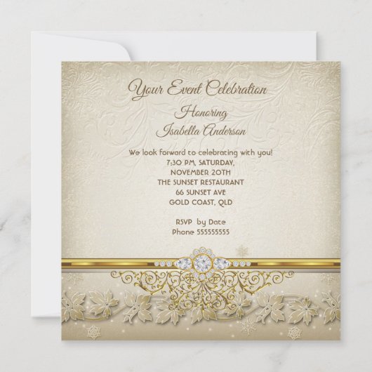 Cream Beige White Gold Elegant geboortedag Kaart (Achterkant)