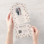 Cream Beige Wildbloemen Kunstfoto QR Code Weddensc All In One Uitnodiging (Afscheurbaar)