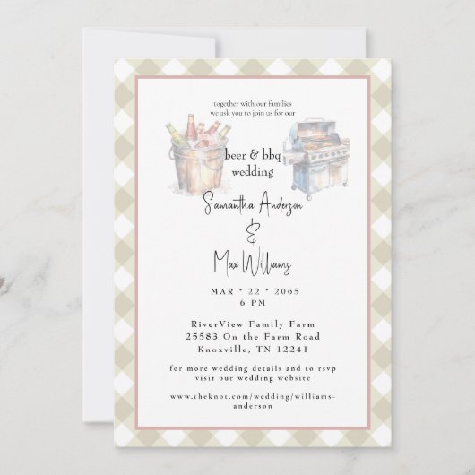Cream Bier & BBQ bruiloft uitnodiging (Voorkant)