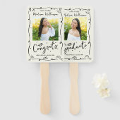 Cream Black Hand Drawn Doodle Graduation 2 Photo Handwaaier (Voorkant en achterkant)