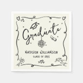 Cream Black Hand Drawn Doodles Graduation Retro Servet (Voorkant)