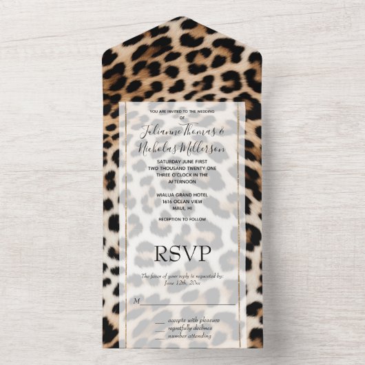 Cream Black Leopard-afdrukken All In One Uitnodiging (Binnen)