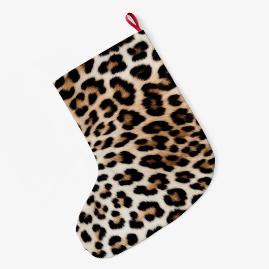 Cream Black Leopard-afdrukken Grote Kerstsok (Achterkant (Hangend))