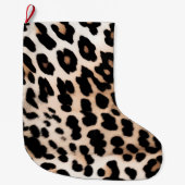 Cream Black Leopard-afdrukken Grote Kerstsok (Voorkant)