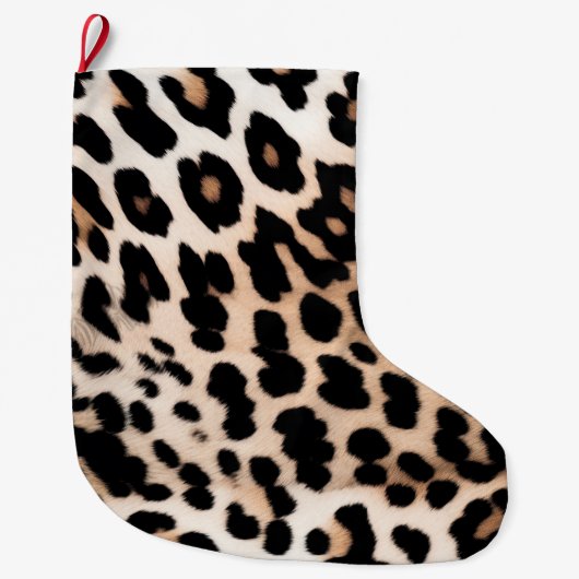 Cream Black Leopard-afdrukken Grote Kerstsok (Voorkant)